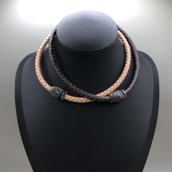 Bundle 2 pave faux marcasite braided cord choker magnetic clasp necklaces. - Picture 3 of 5